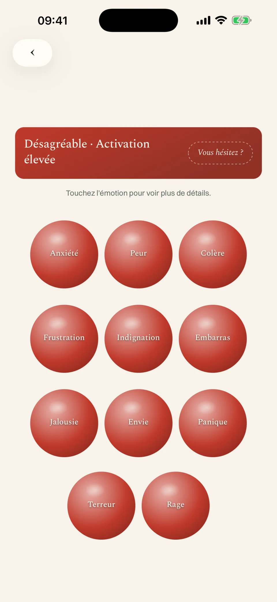 Choix de l'émotion la plus juste